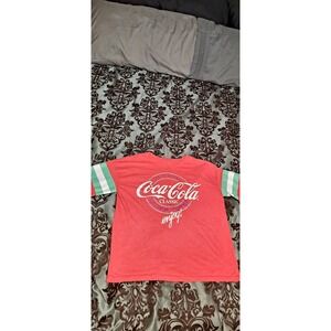 Coca Cola Ladies Soft Pullover Short Sleeve Varsity Graphic Tee Red Sz Med